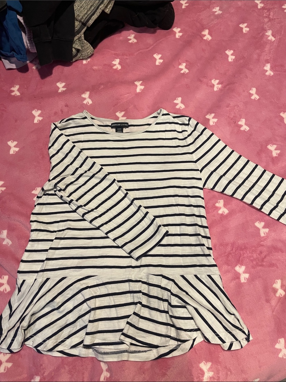 Striped Long-Sleeve Peplum Kids shirt Navy & White